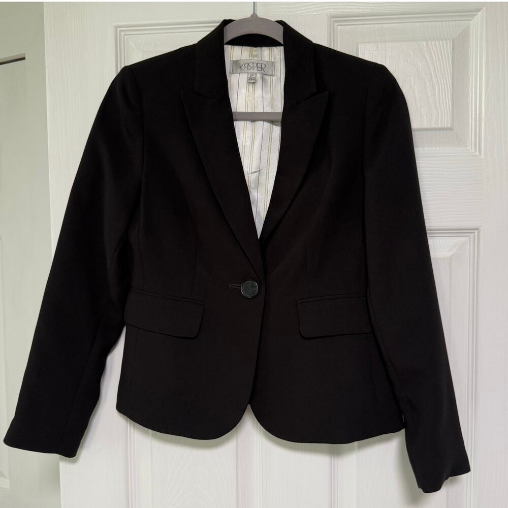 Kasper Women's Black Single Button Blazer Jacket Size 2Petite